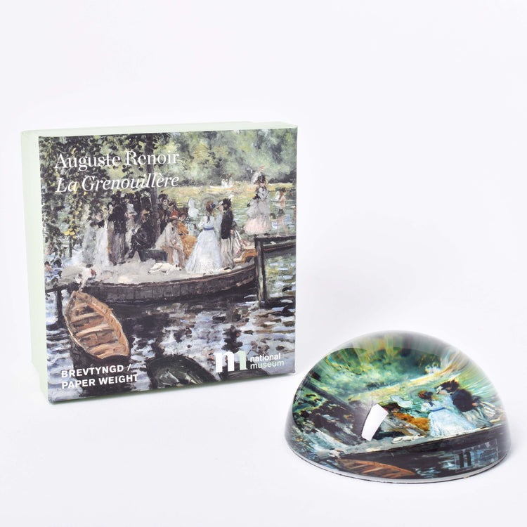 brevtyngd i glas med motiv av auguste renoirs målning La grenouillere på Nationalmuseum