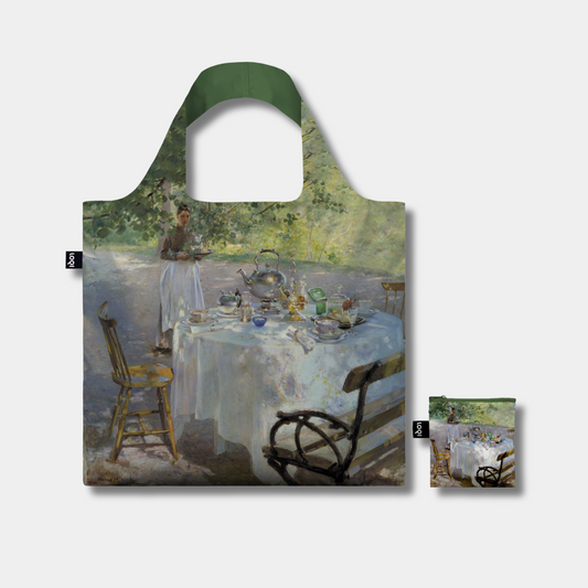 shoppingkasse med målningen frukostdags och fodral från nationalmuseum