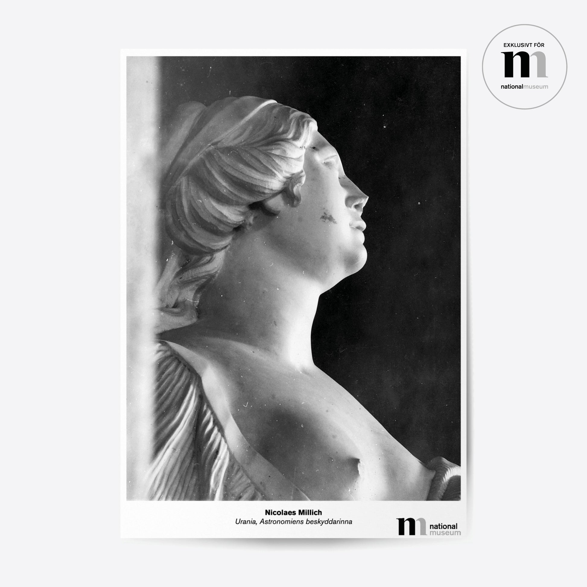 svartvit affisch med skulpturen Urania från NAtionalmuseum