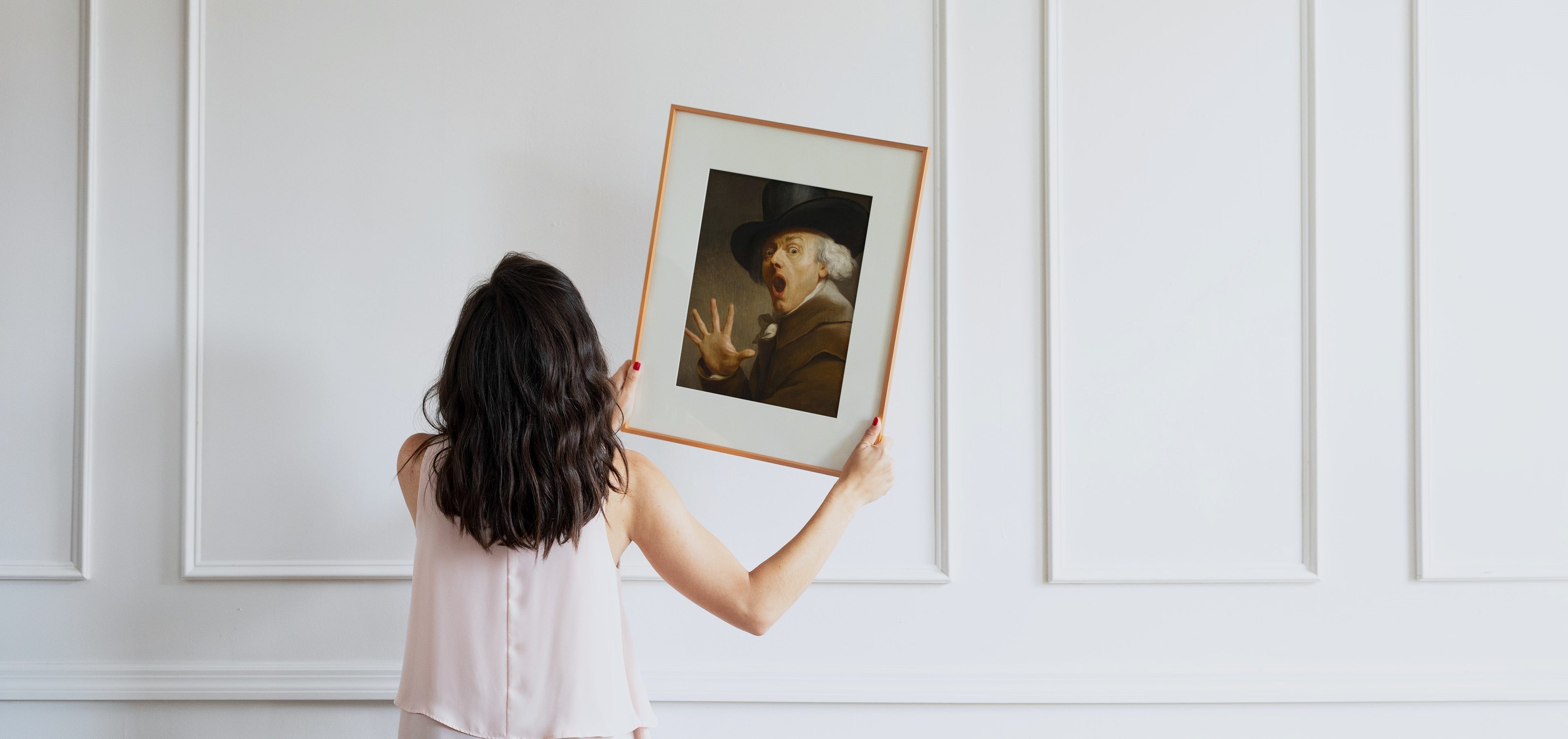 Inramad poster med Joseph Ducreuxs målning La Surprice
