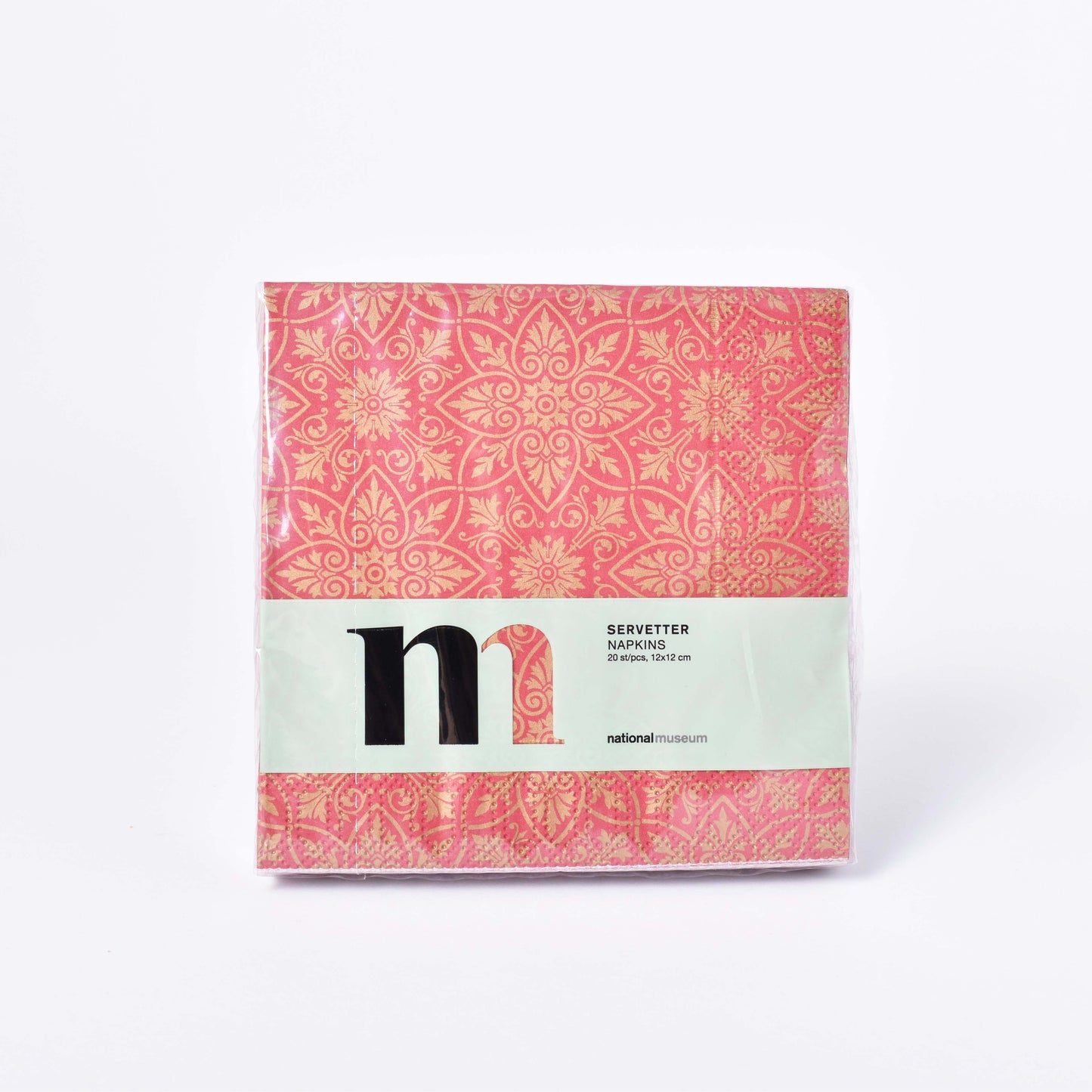 Röda servetter med mönster från tapetprov i Nationalmuseums samlingar