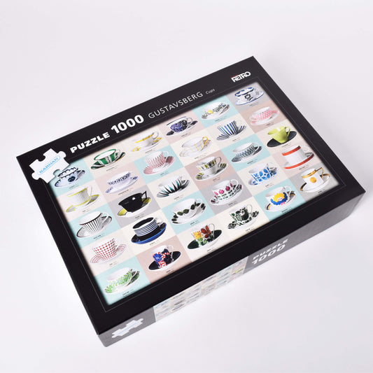 Pussel med färgglada koppar från Gustavsbergs porslinsfabrik som motiv