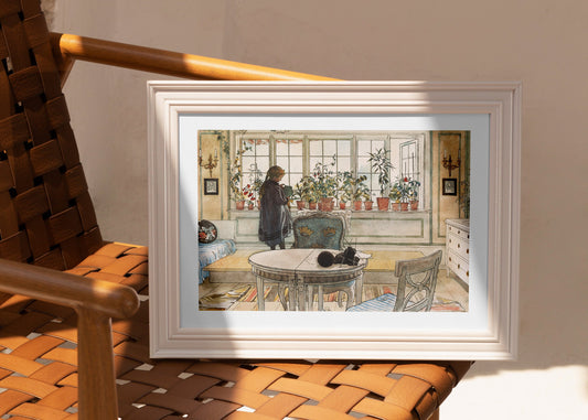 inramad poster med blomsterfönstret från carl larssons ett hem