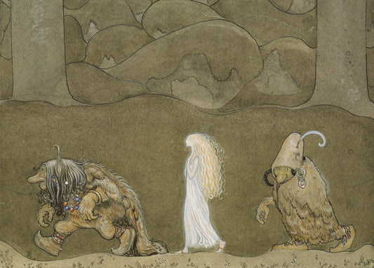 illustration av John Bauer med troll och prinsessa