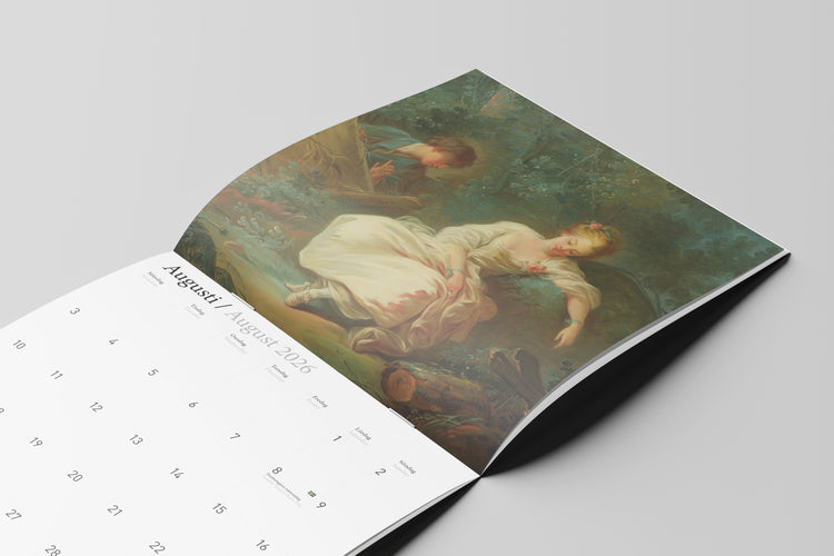 skrivbord med inramat vykort med damen med slöjan från nationalmuseum