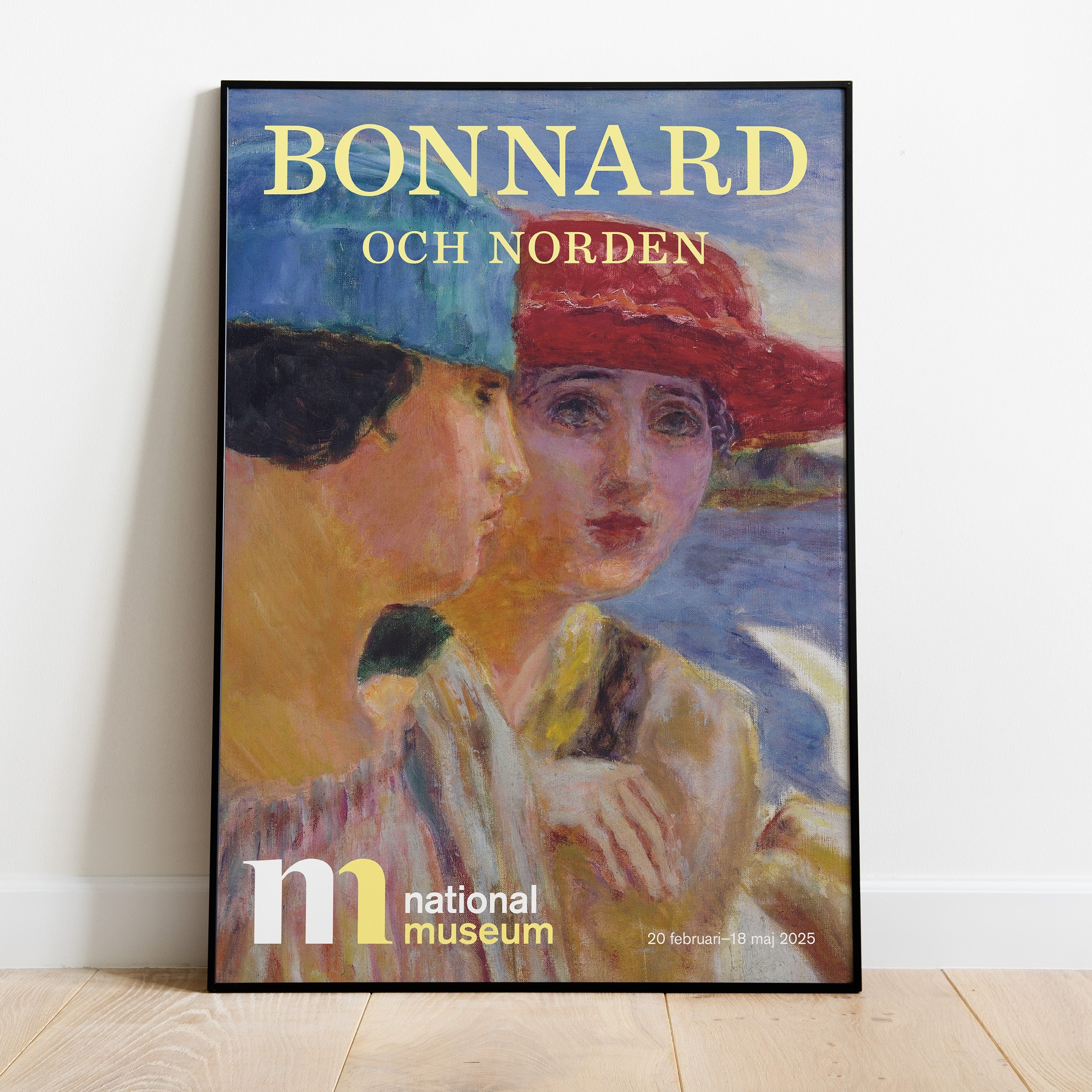 affisch i svart ram med motiv från utställningen Bonnard och Norden på Nationalmuseum