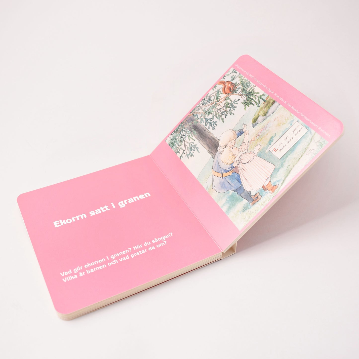 Insida i boken om Elsa Beskow med illustration från Ekorrn satt i granen