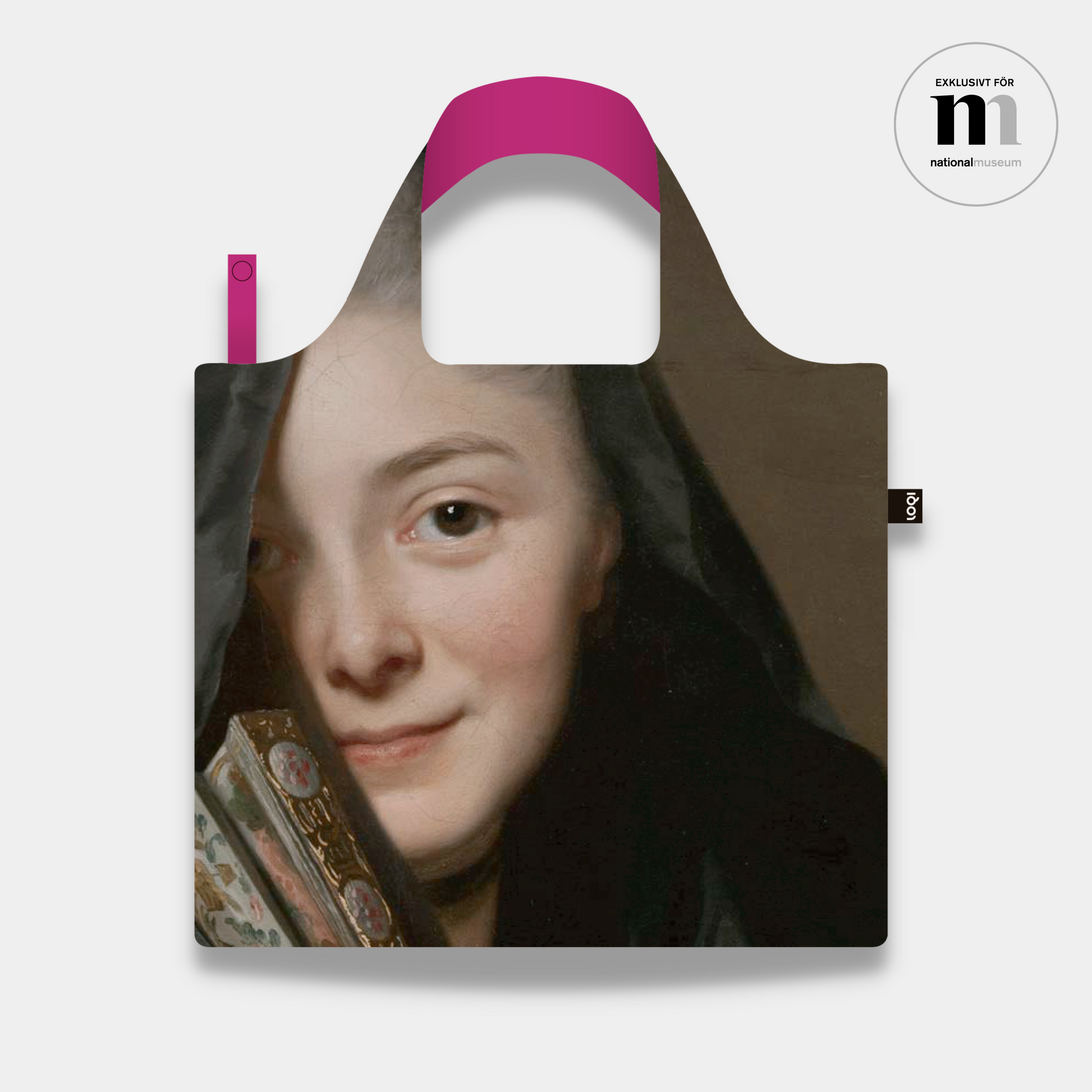 Shoppingkasse i rosa med damen i slöjan från nationalmuseum
