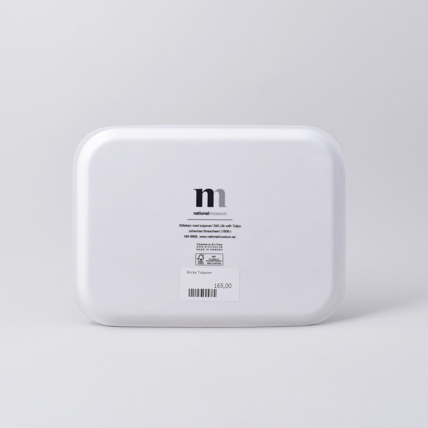 vit baksida av bricka med tulpaner från Nationalmuseum
