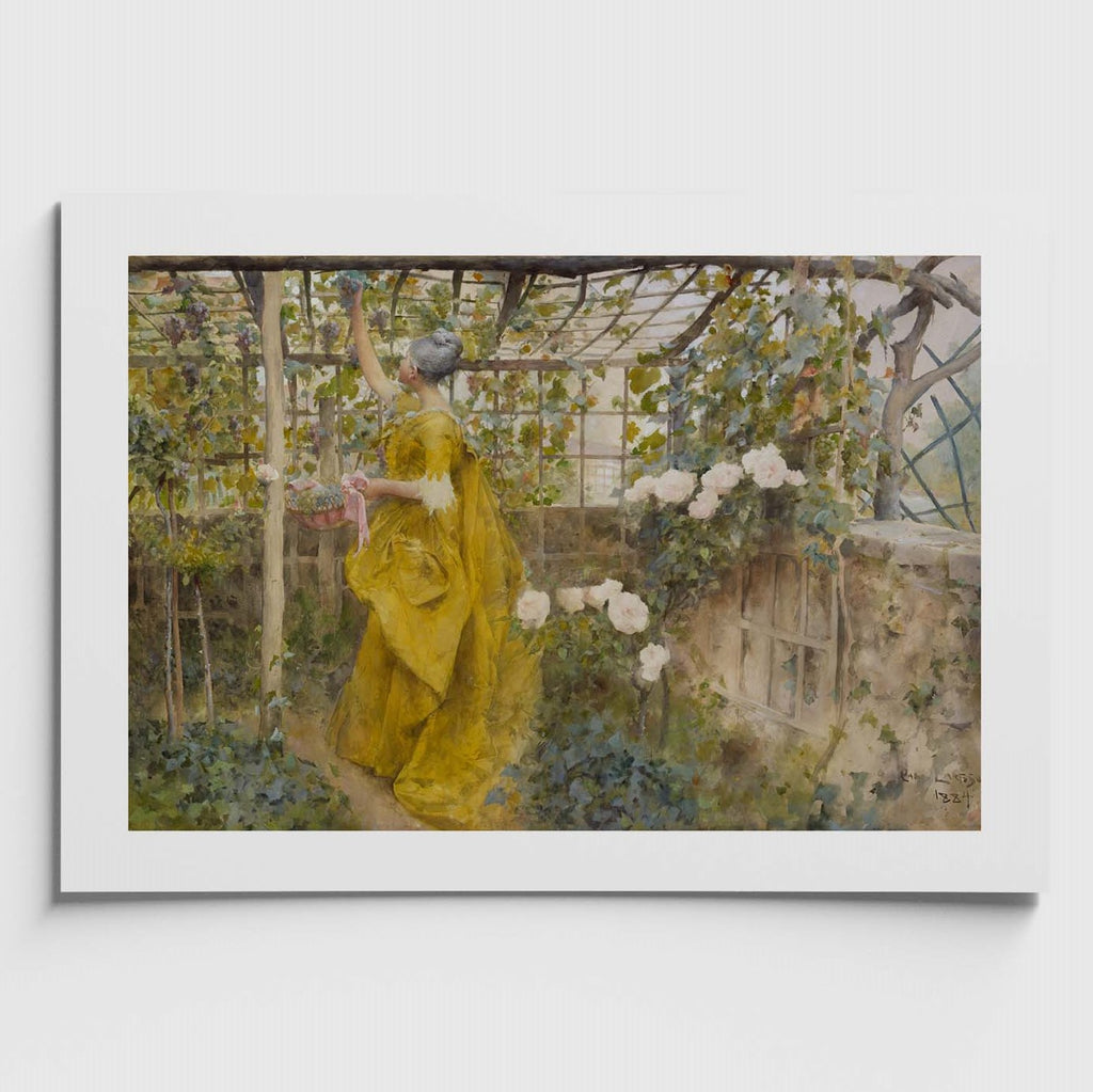 affisch med Carl Larssons målning Vinet från Nationalmuseums utställning Trädgården