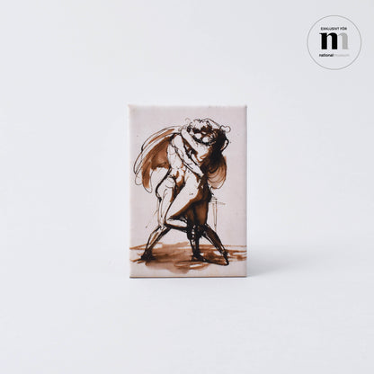rektangulär kylskåpsmagnet med teckningen hetsigt kärlekspar av Sergel från Nationalmuseum