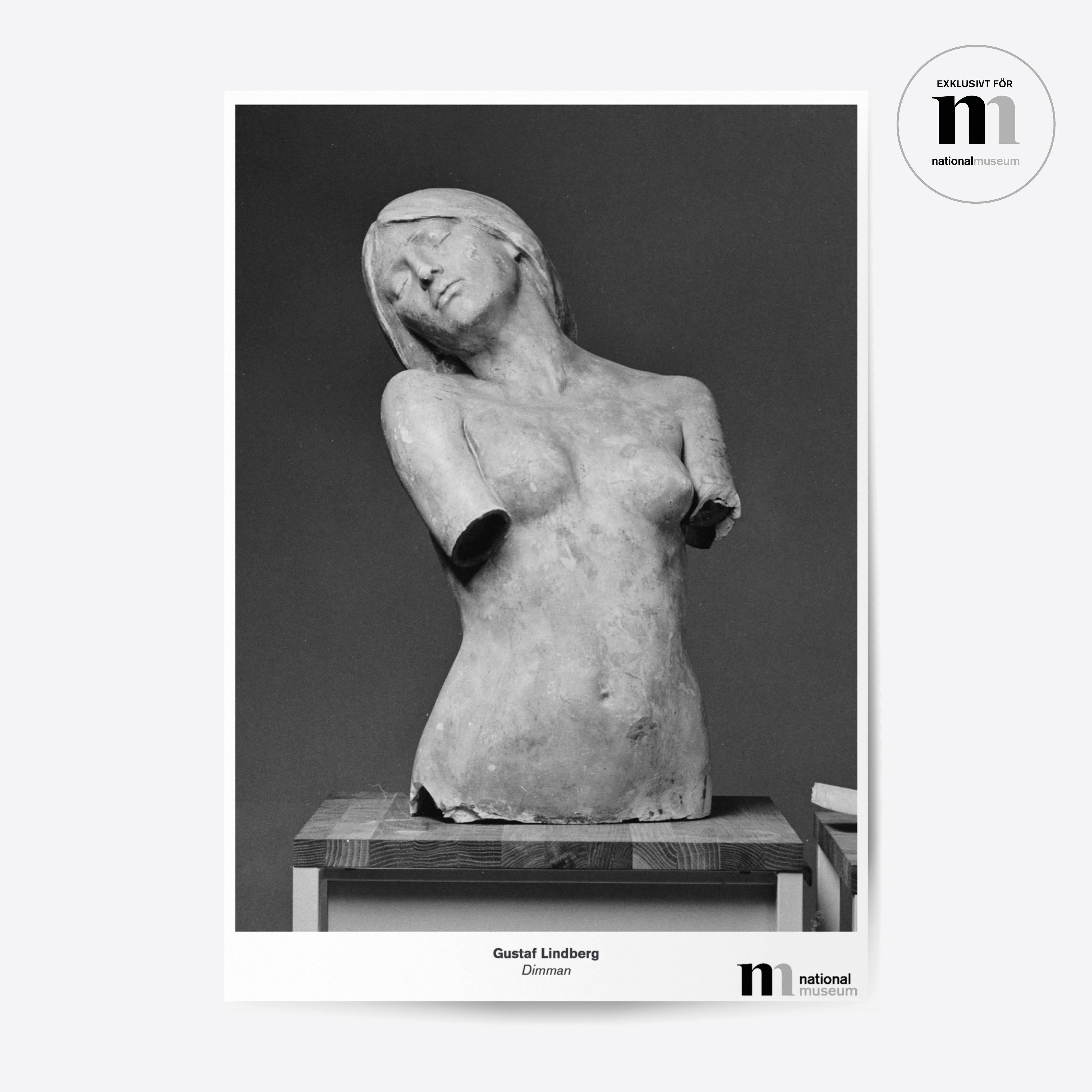 svartvit poster med skulptur av kvinna från Nationalmuseum