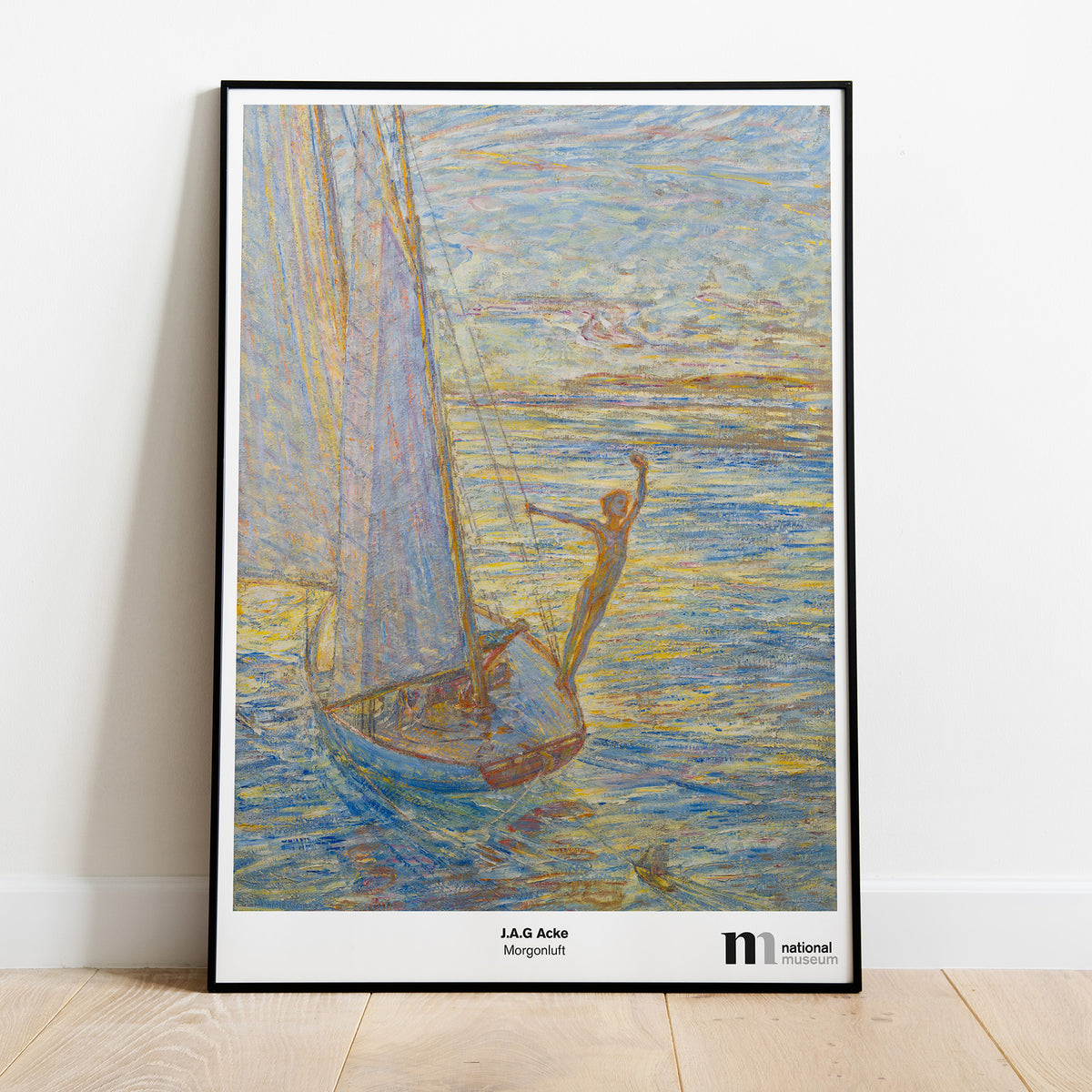 Poster med J.A.G Ackes målning Morgonluft i svart ram från Nationalmuseum