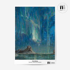 affisch i blått med Anna Bobergs målning Norrsken från Nationalmuseum