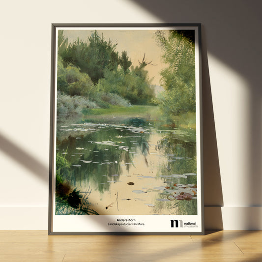 poster 50x70cm i svart ram med Anders Zorns landskapsstudie från Mora från Nationalmuseums samlingar