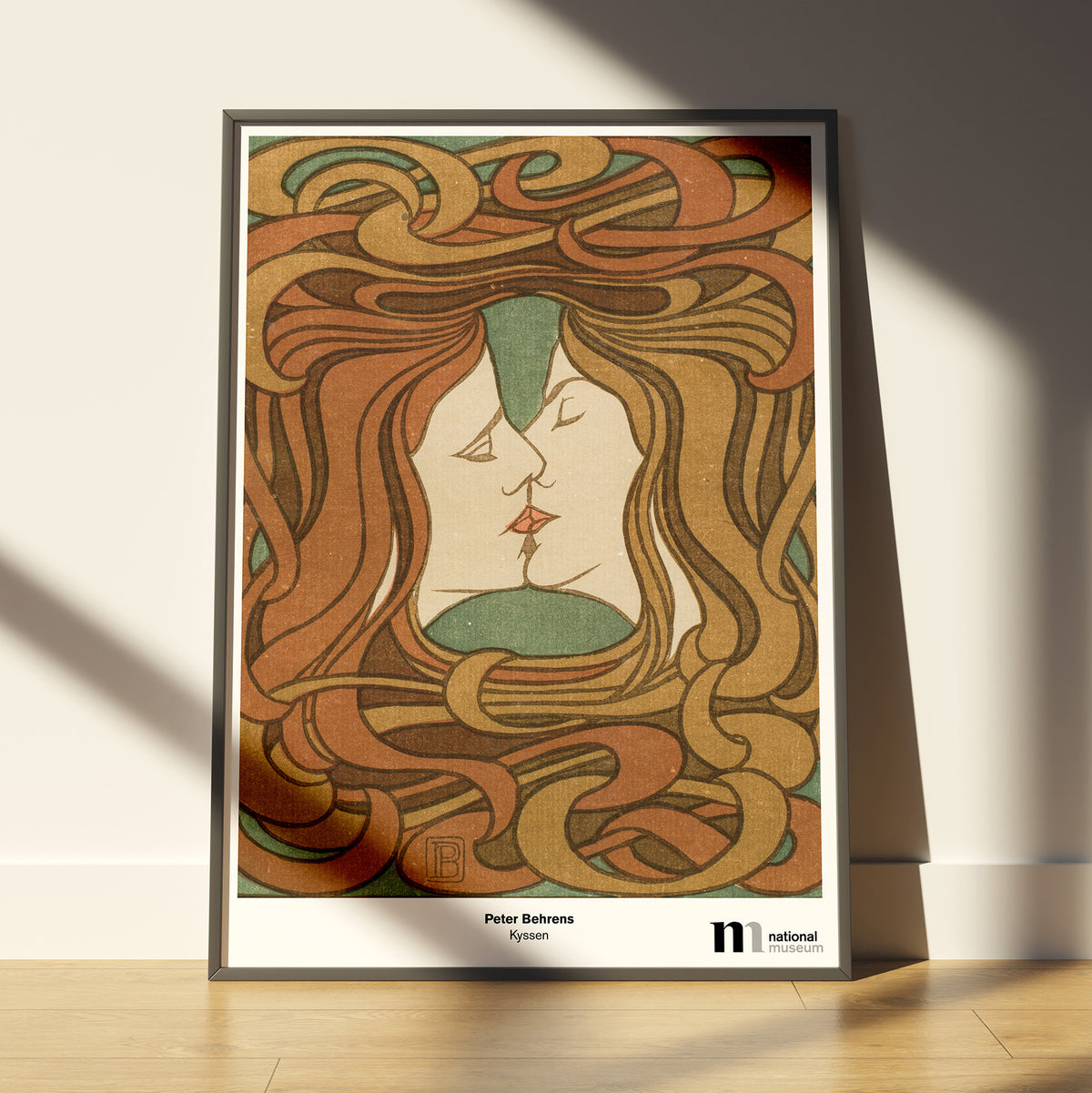 poster 50x70cm i ram med Peter Behrens målning Kyssen från Nationalmuseums samlingar