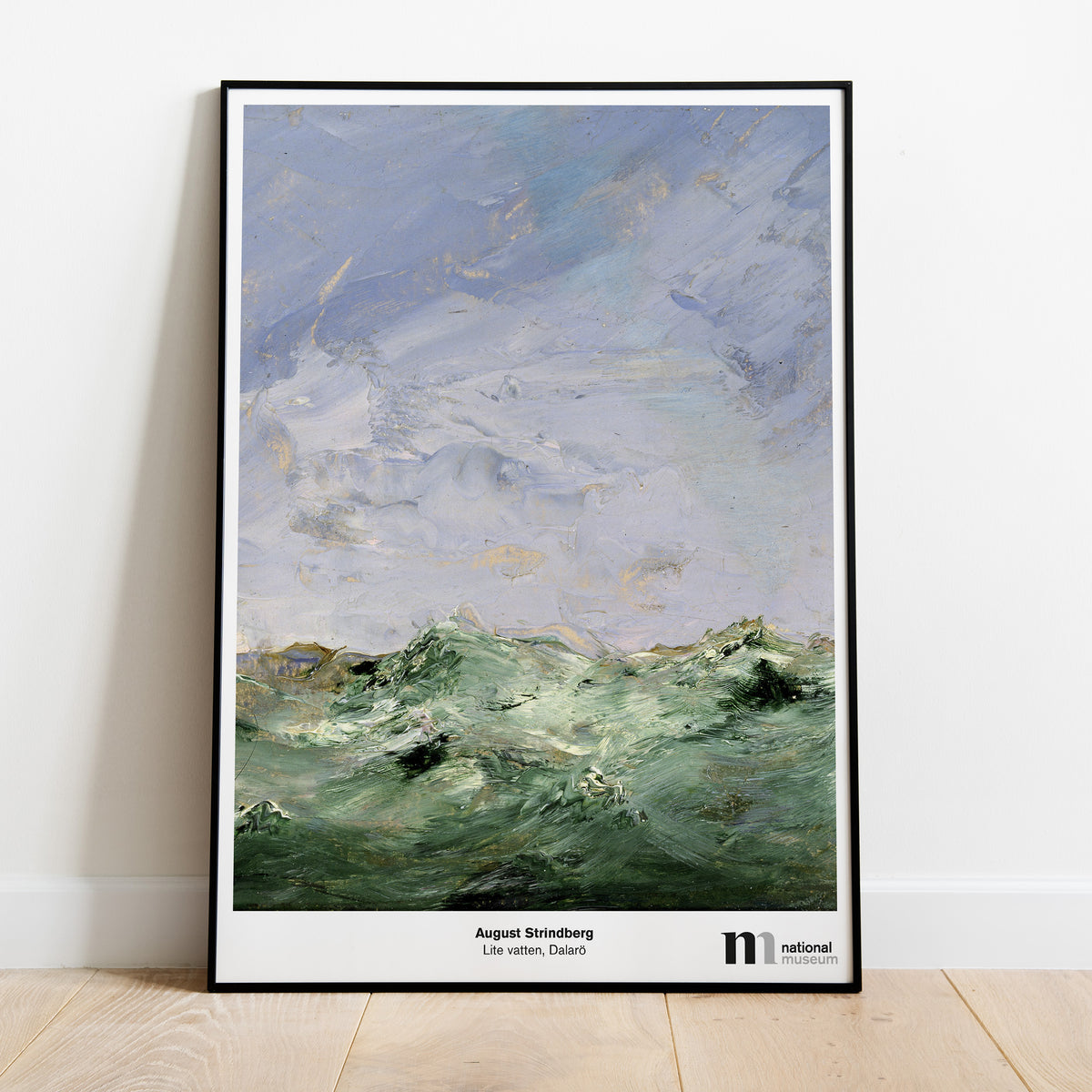 Poster med Strindbergs målning lite vatten, Dalarö i svart ram