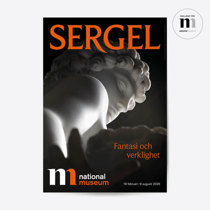 poster med svartvit skulptur av Amor från utställningen Sergel på Nationalmuseum