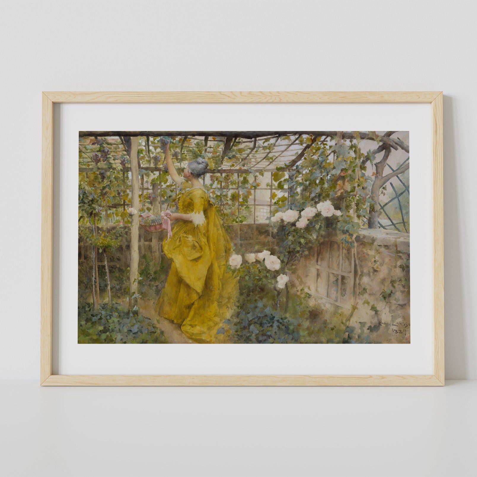 Poster med Carl Larssons målning Vinet i träram från NAtionalmuseum