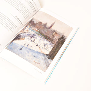 insida i boken de fyra årstiderna med målning över stockholm stad på vintern