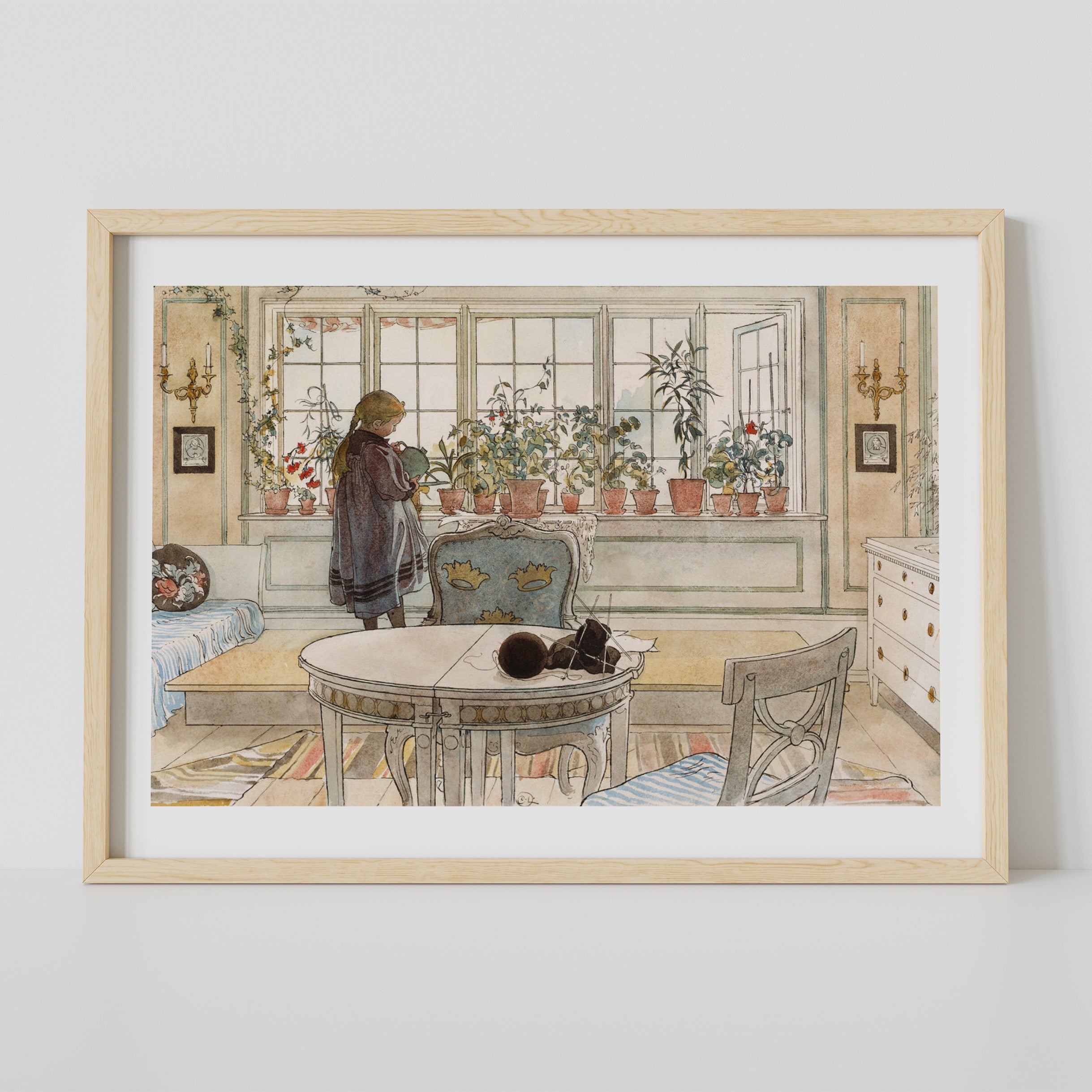 Poster med Carl Larssons Blomsterfönstret från Nationalmuseum i träram