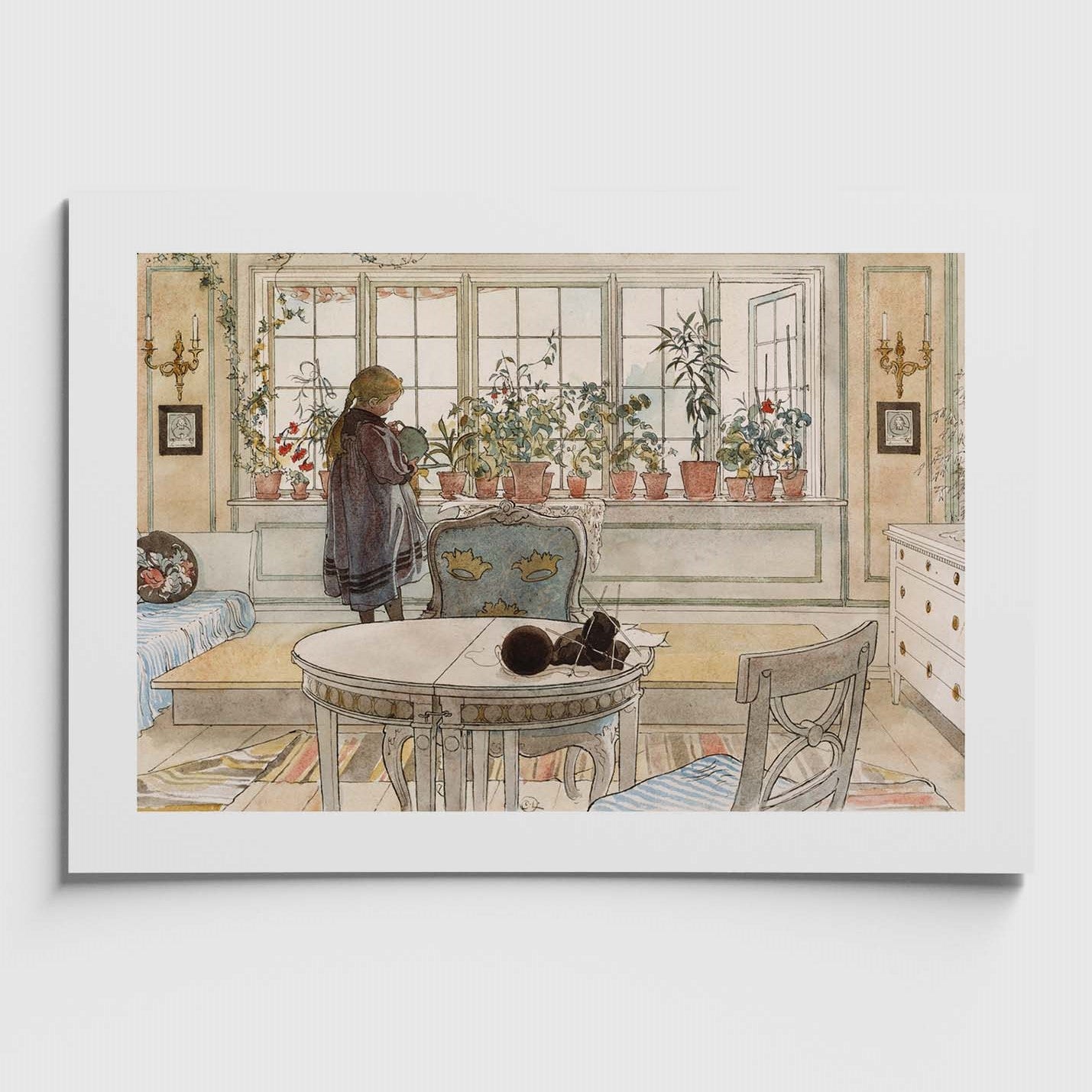 Liten affisch med motivet Blomsterfönstret av Carl Larsson