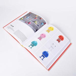 insida i boken Design for children med bilder på Hoptimister i olika färger