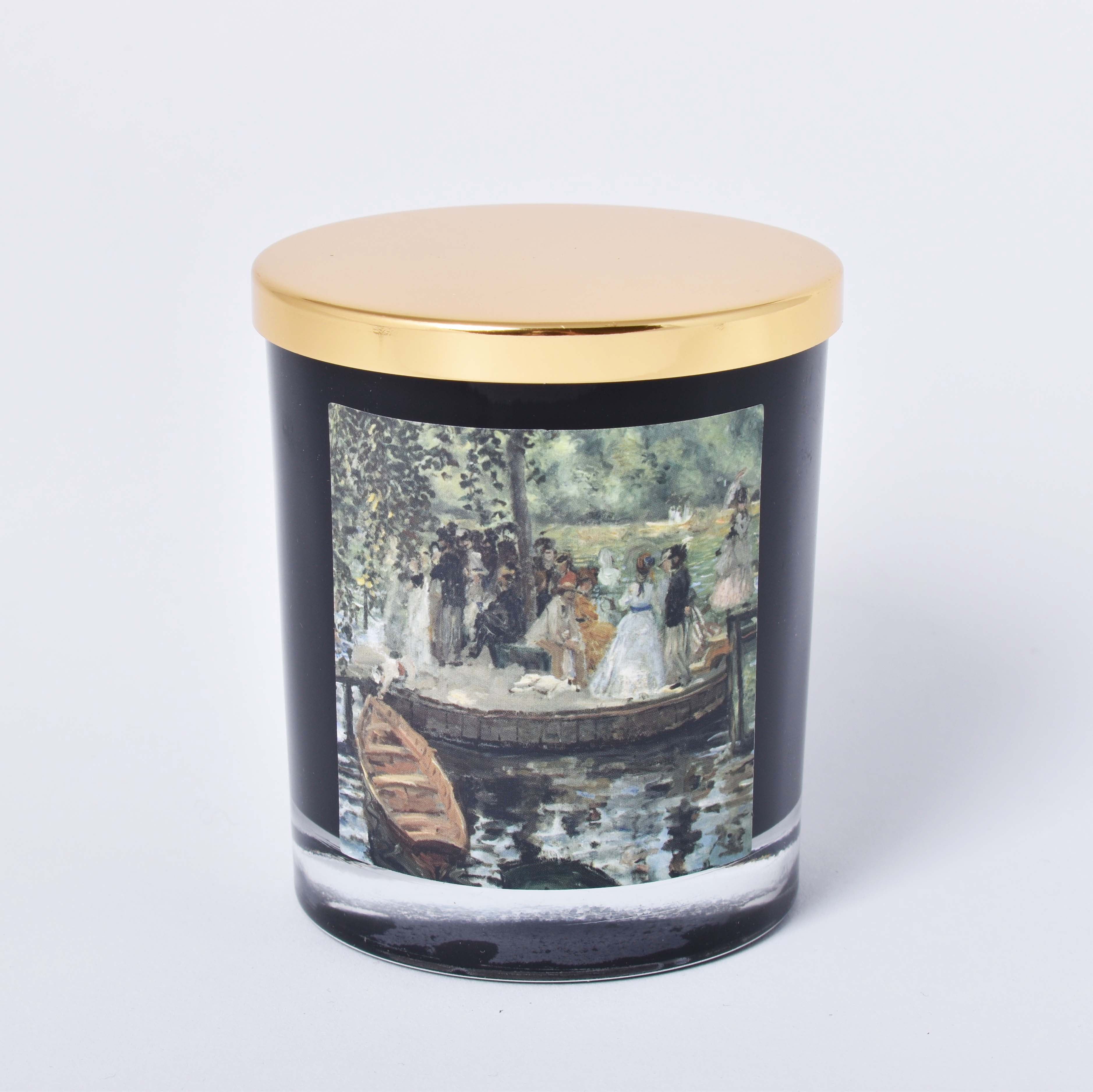 Doftljus med motiv av Auguste Renoirs La Grenouillère och lock av mässing