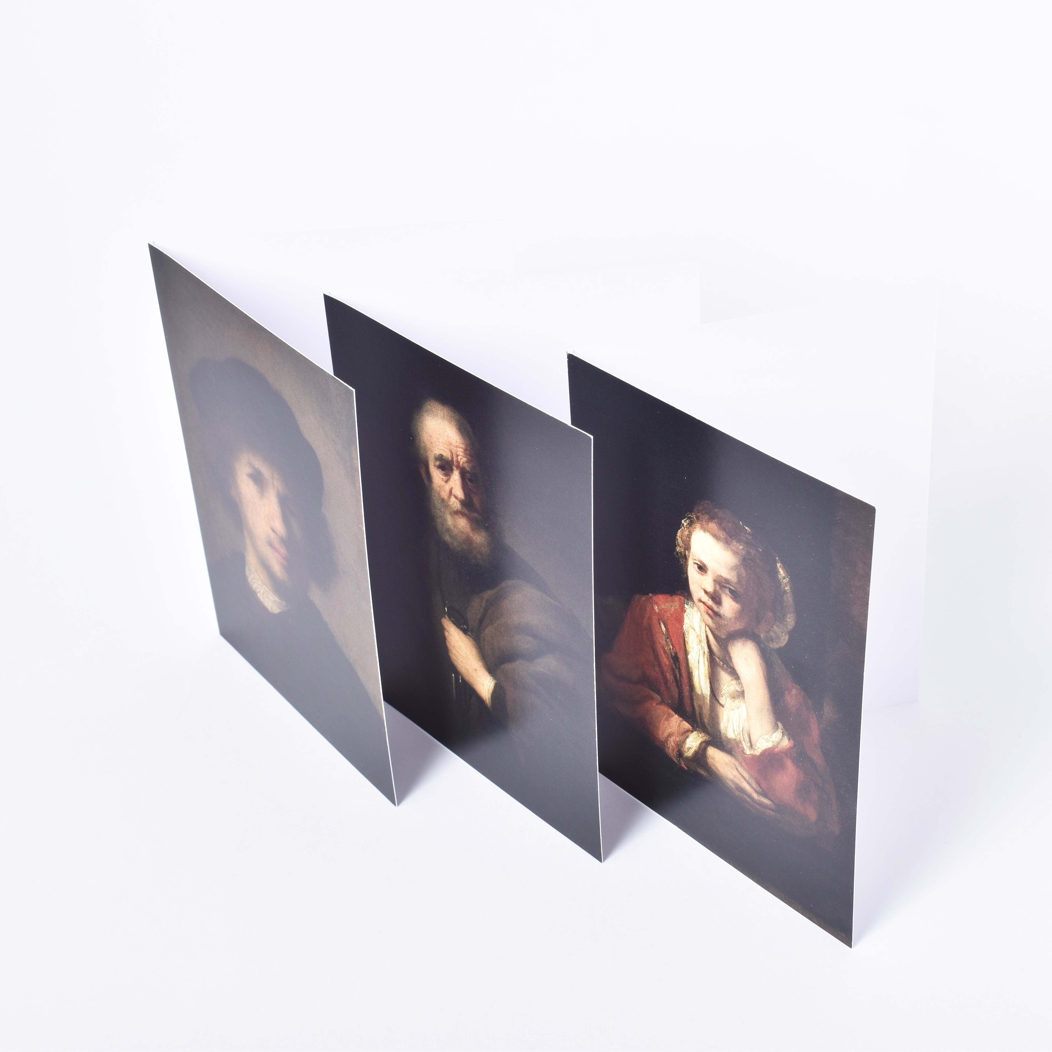 tre vykort med porträtt av rembrandt