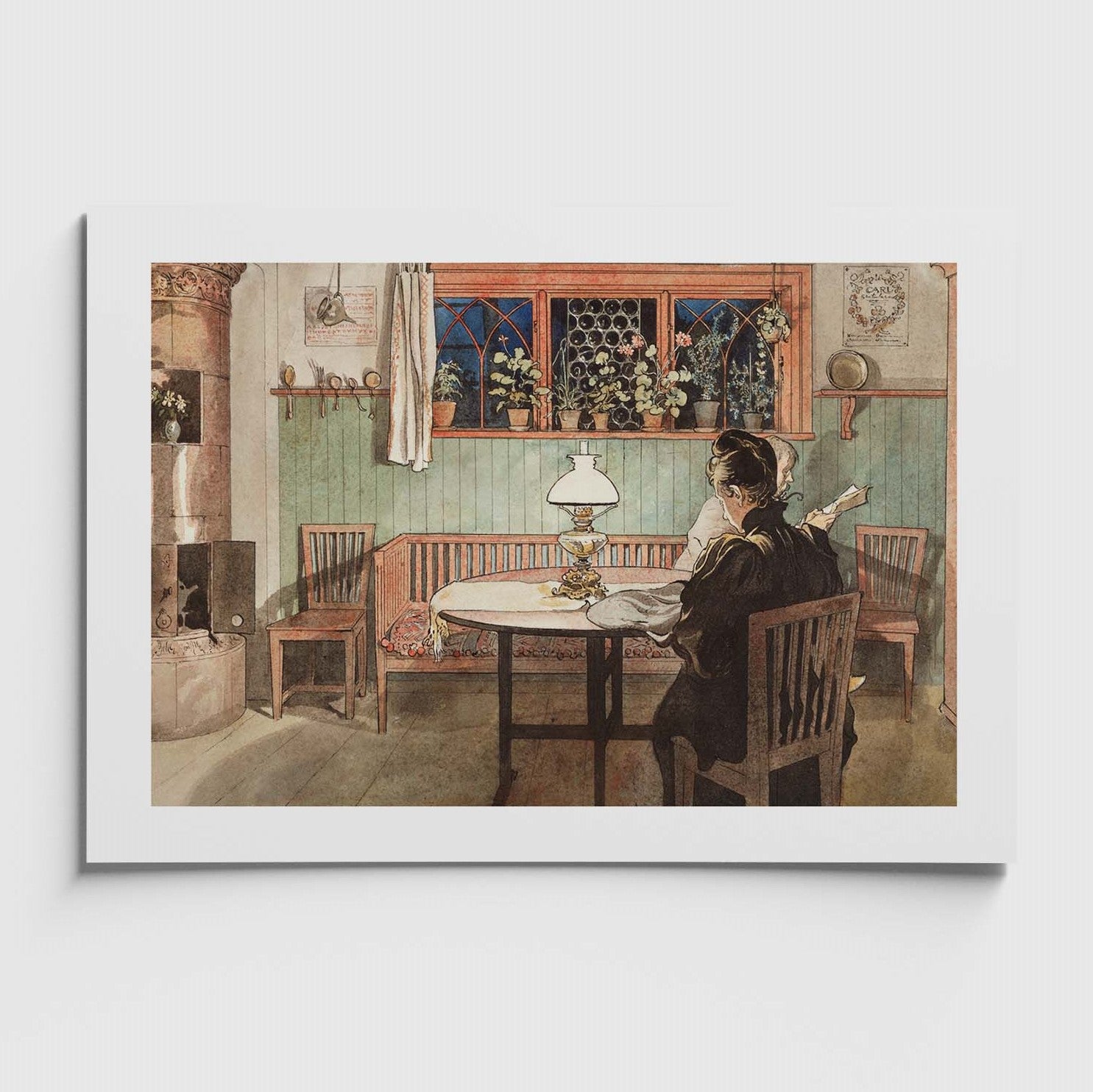 Liten Poster med Carl Larssons målning När barnen lagt sig från samlingen ur ett hem