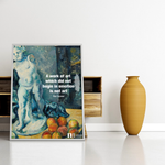 Ladda upp bild till gallerivisning, poster med motiv av Paul Cezanne och citat i silvrig ram bredvid en kruka
