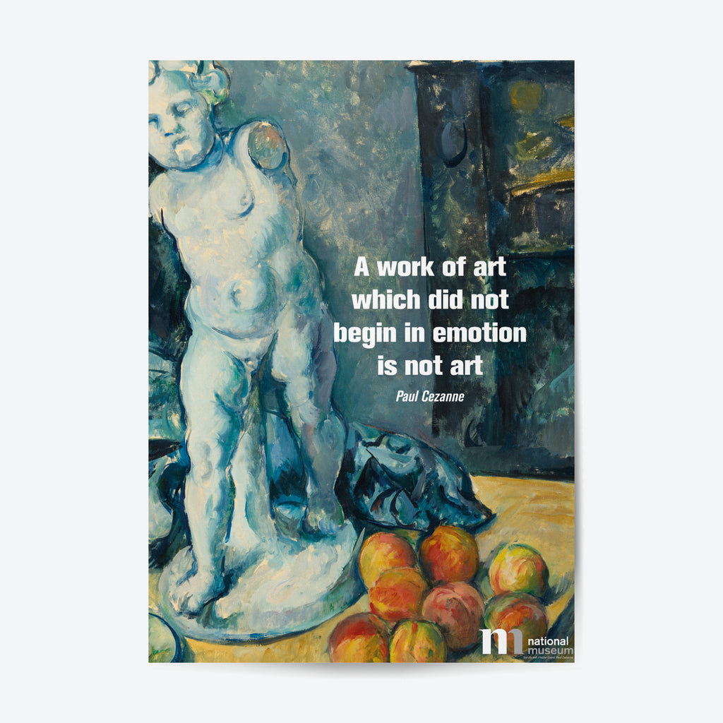Poster med motiv av Paul Cézannes Stilleben med statyett, samt citat
